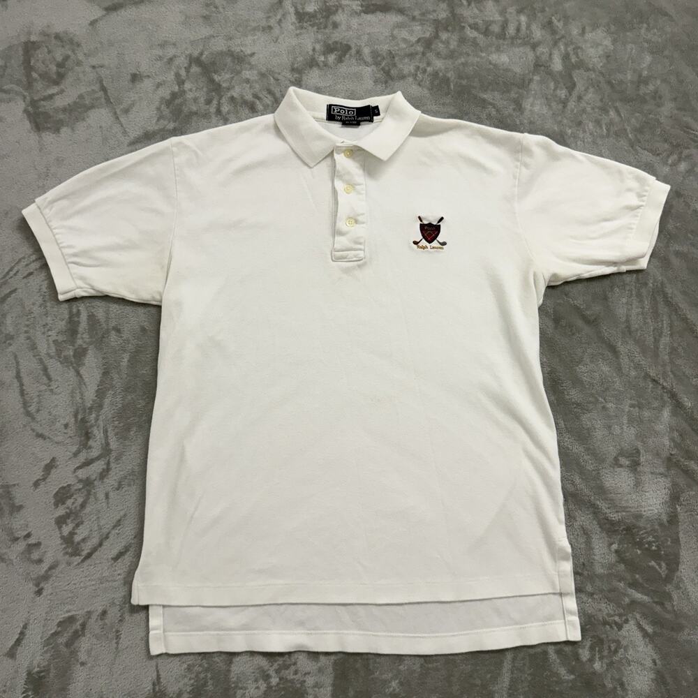 Vintage 90s Polo Ralph Lauren Golf Crest Polo Shirt Small White Made In USA